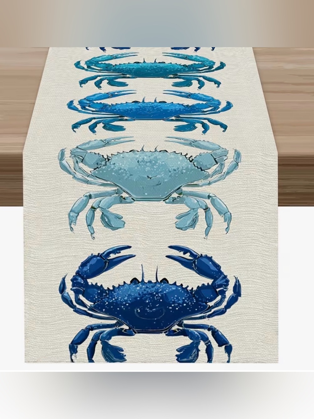 NWT Coastal Blue Crab Table Runner 13x72 Linen Texture Nautical Beach Decor